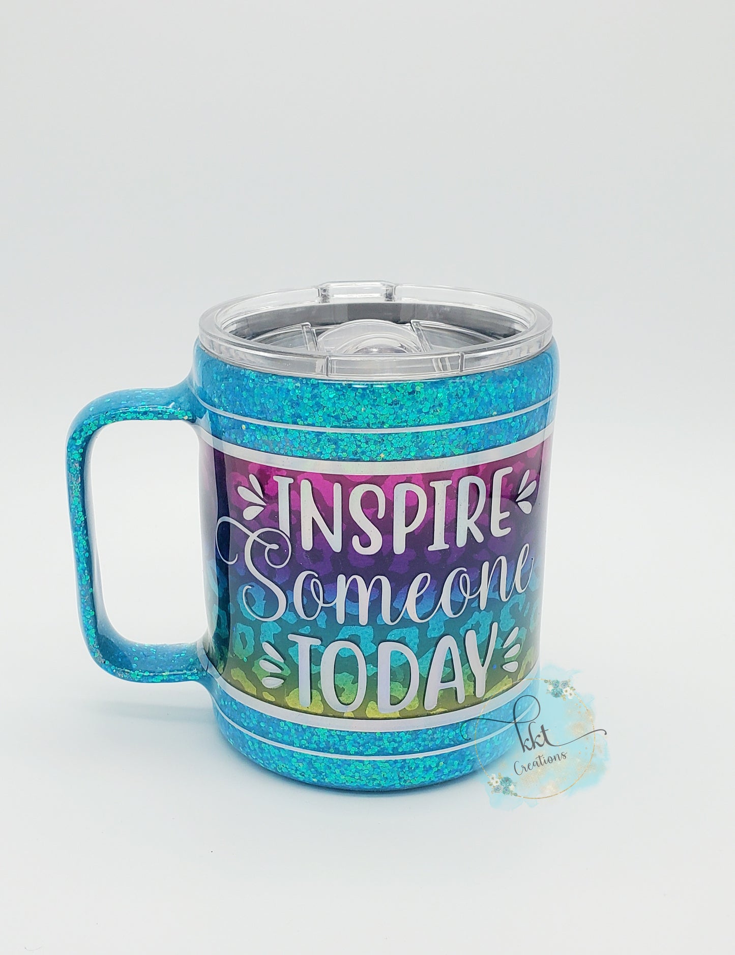 Inspire Someone Today leopard Custom Mug Tumbler - 12 oz straight coffee mug - Turquoise, rainbow