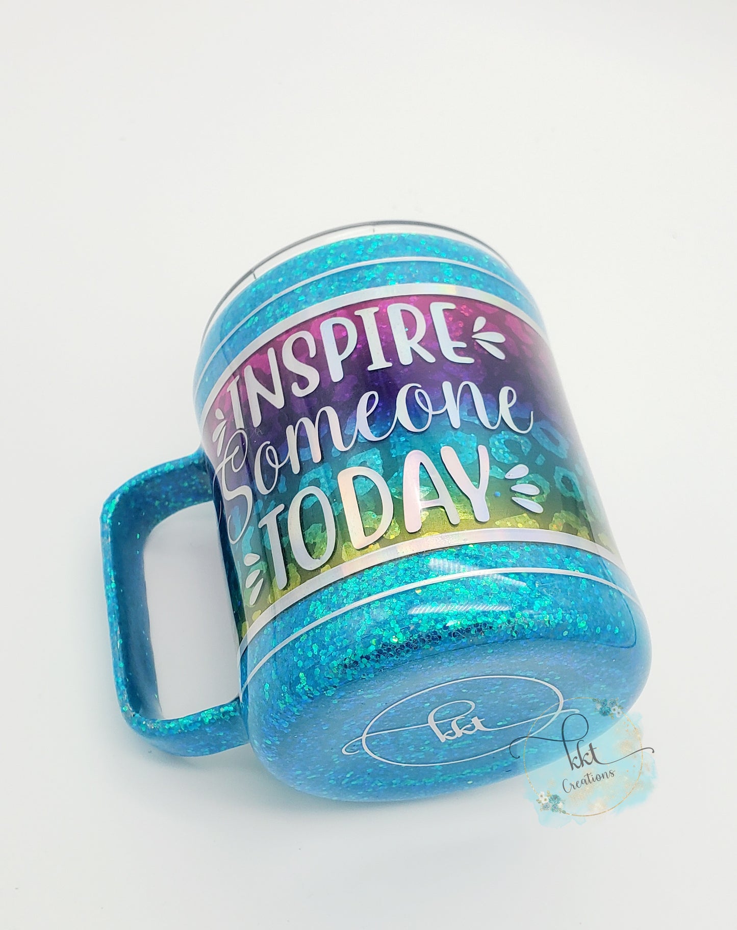 Inspire Someone Today leopard Custom Mug Tumbler - 12 oz straight coffee mug - Turquoise, rainbow