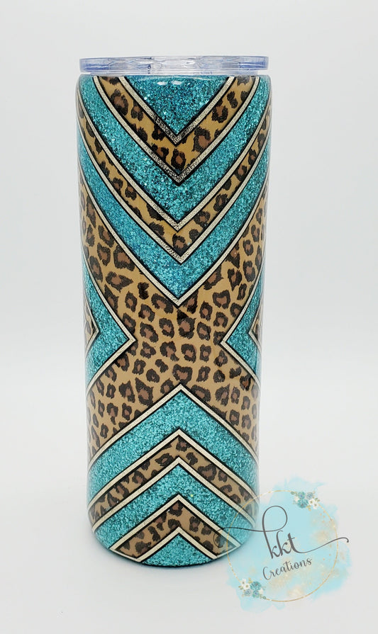 Boujie X leopard & turquoise custom glitter tumbler - 24 oz skinny