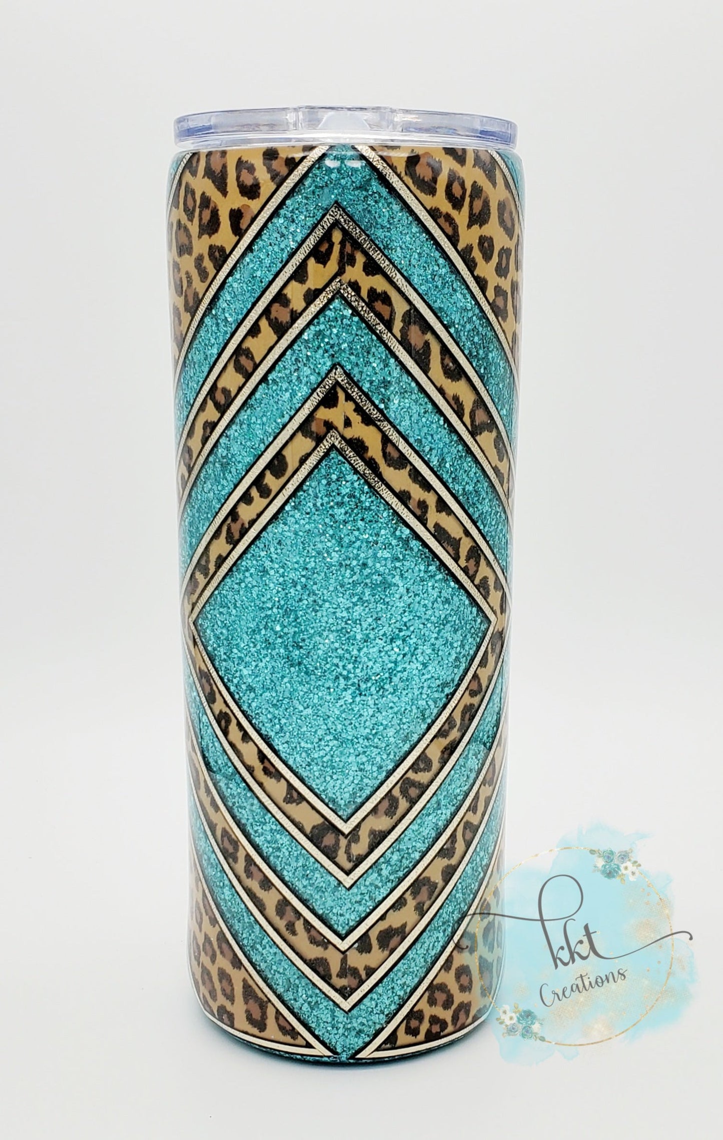 Boujie X leopard & turquoise custom glitter tumbler - 24 oz skinny