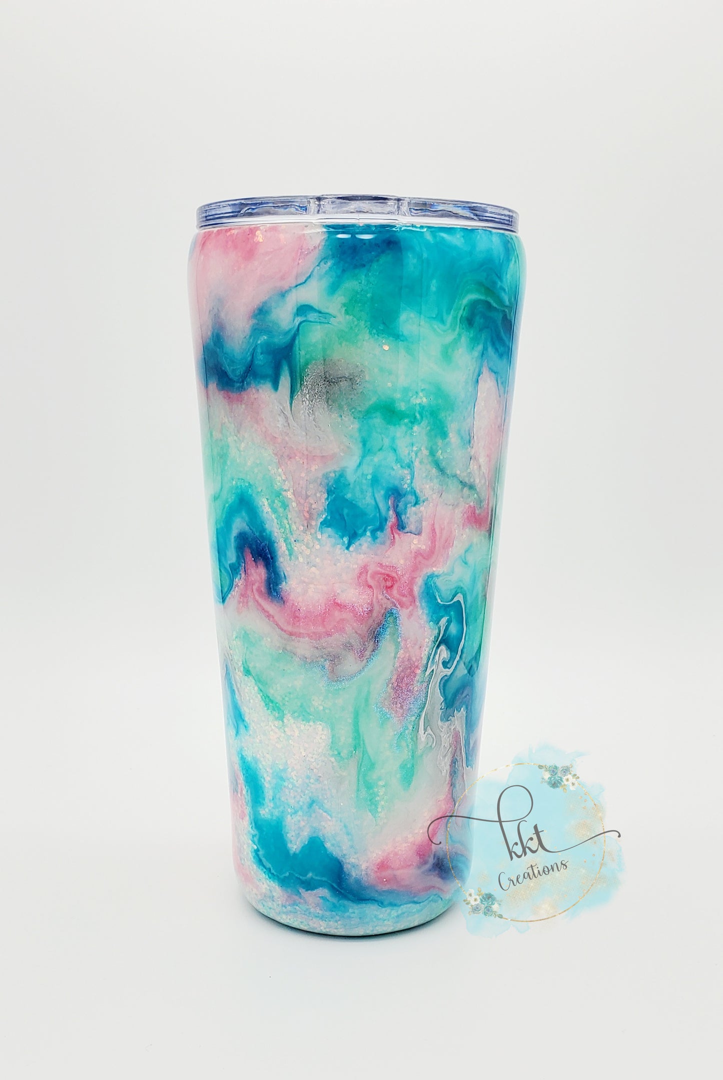 Chaos Coordinator Alcohol Ink Swirl Custom Tumbler - 22 oz slim taper - pink, blue, mint