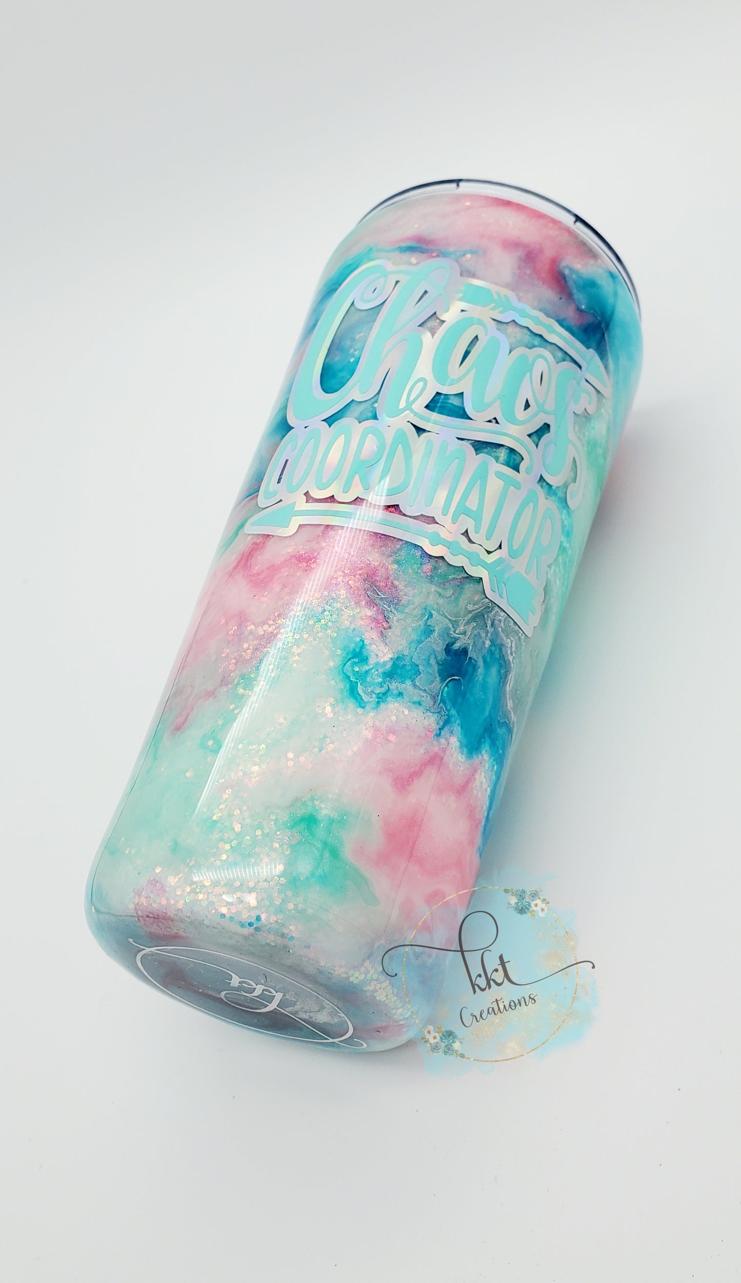 Chaos Coordinator Alcohol Ink Swirl Custom Tumbler - 22 oz slim taper - pink, blue, mint