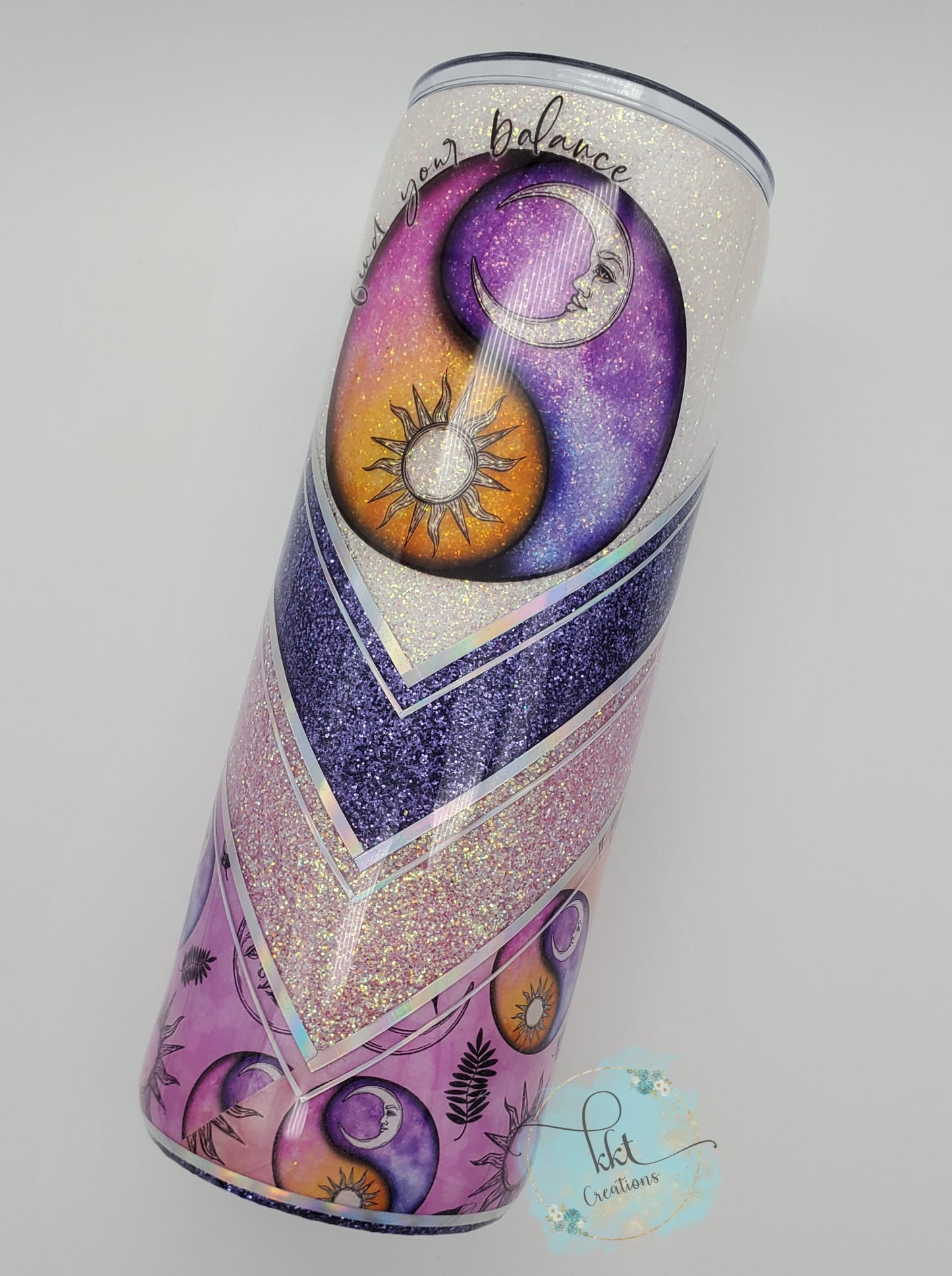 Find Your Balance Yin Yang Sun Moon V-Split glitter custom tumbler - 24 oz skinny - pink, purple