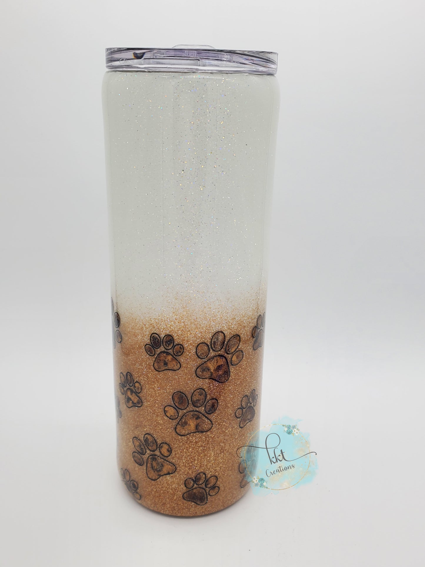 DOG MOM pawprint leopard foil glitter custom tumbler - 20 oz skinny - white, gold