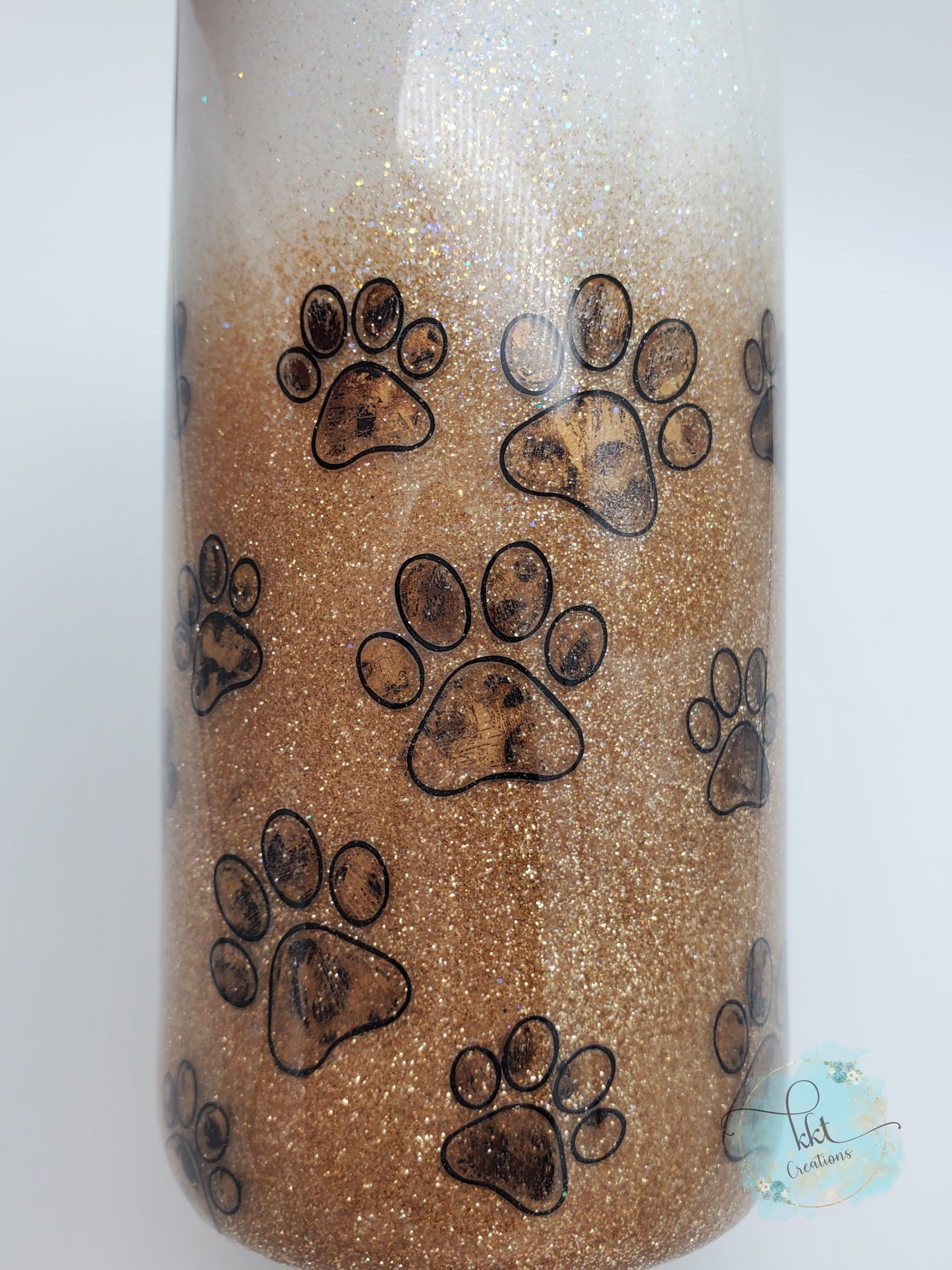 DOG MOM pawprint leopard foil glitter custom tumbler - 20 oz skinny - white, gold