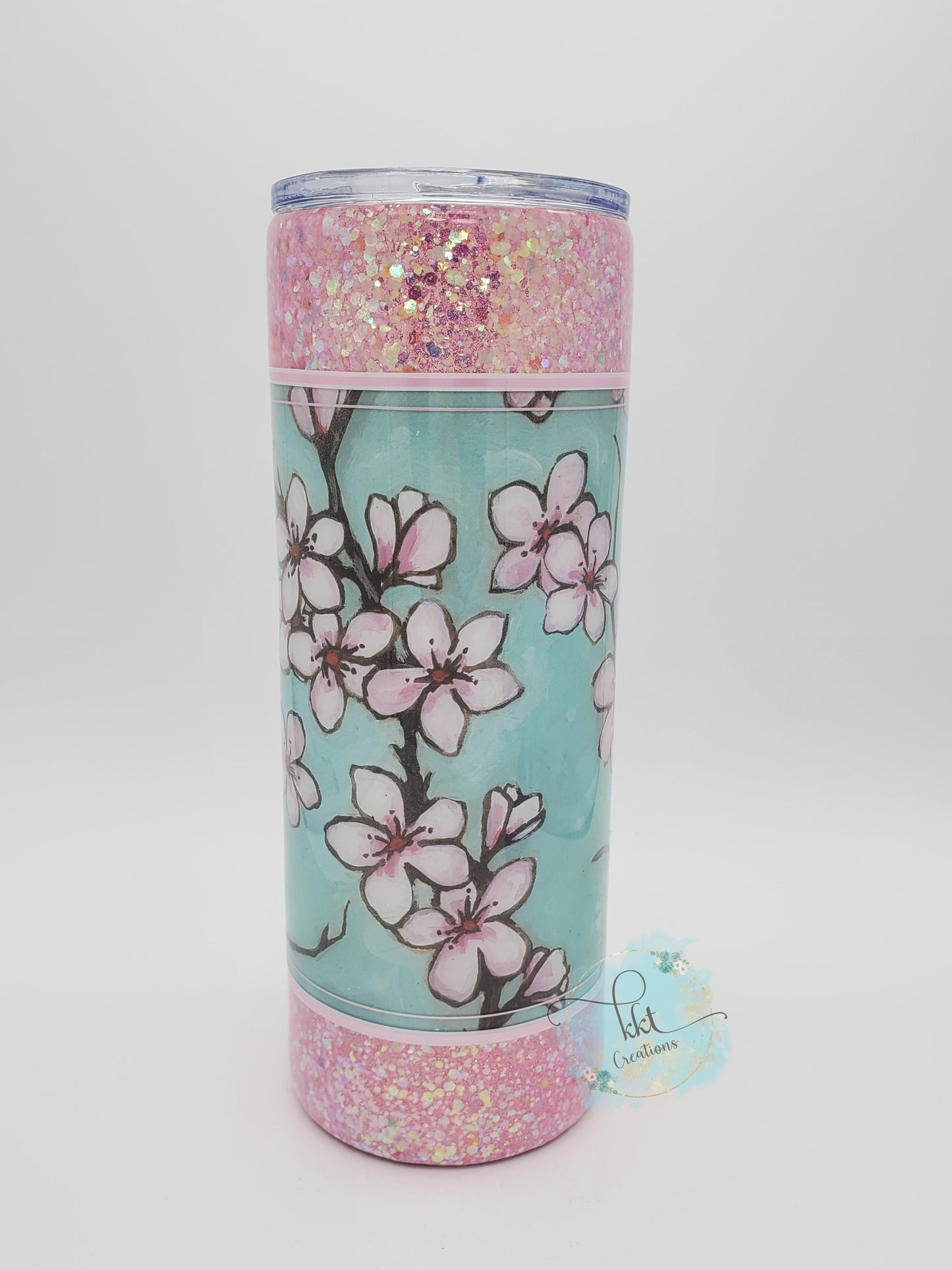 Cherry Blossoms Glitter Custom Tumbler - 24 oz Skinny - pink