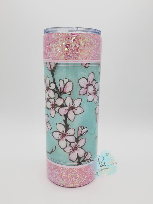 Cherry Blossoms Glitter Custom Tumbler - 24 oz Skinny - pink