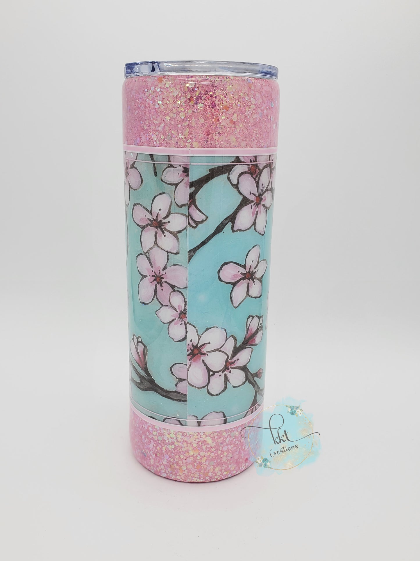 Cherry Blossoms Glitter Custom Tumbler - 24 oz Skinny - pink