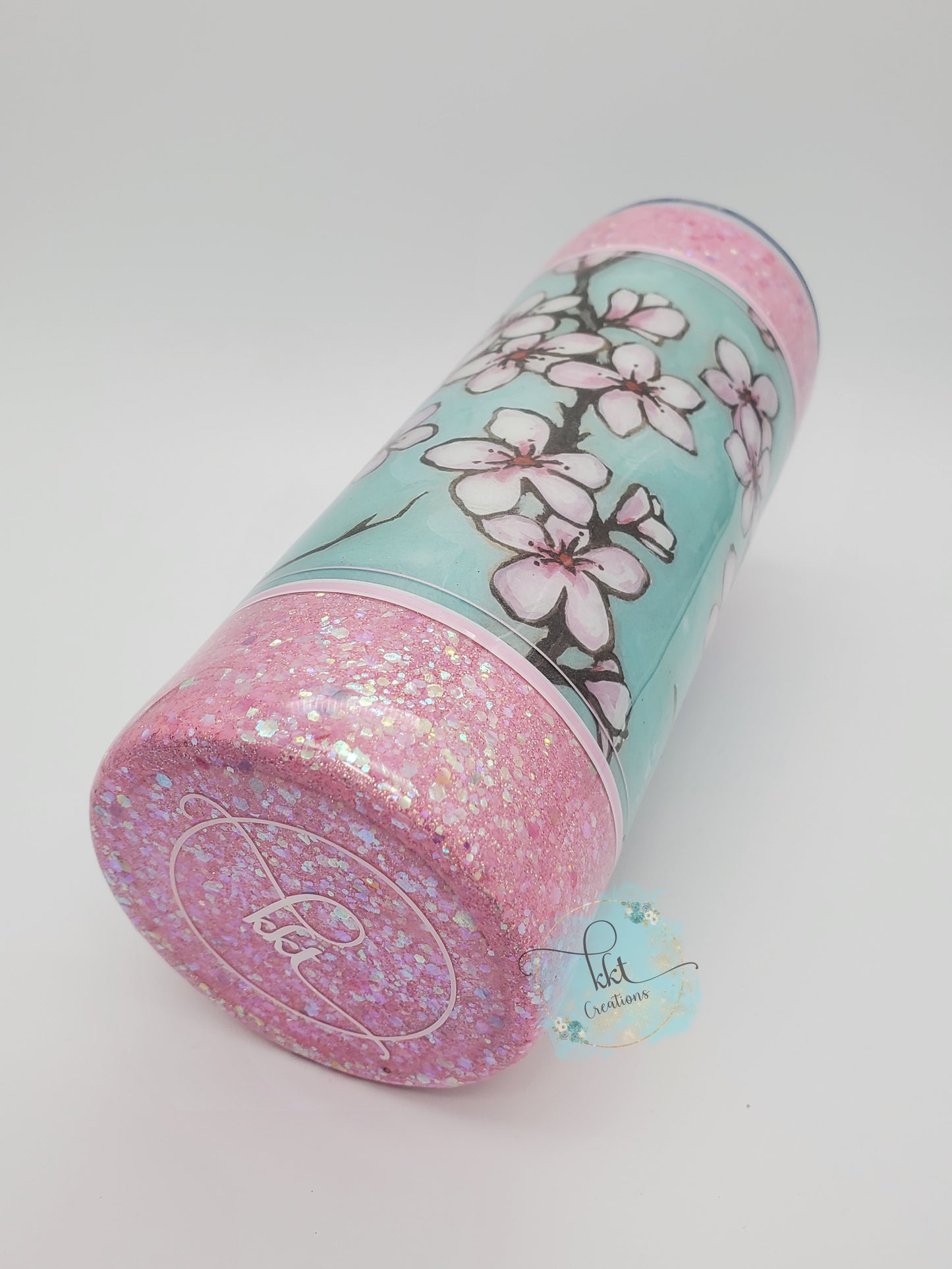 Cherry Blossoms Glitter Custom Tumbler - 24 oz Skinny - pink