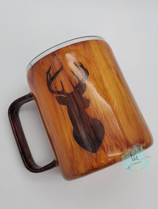 Hunting woodgrain deer head  Custom Tumbler Coffee Mug- 12 oz straight coffee mug - woodgrain