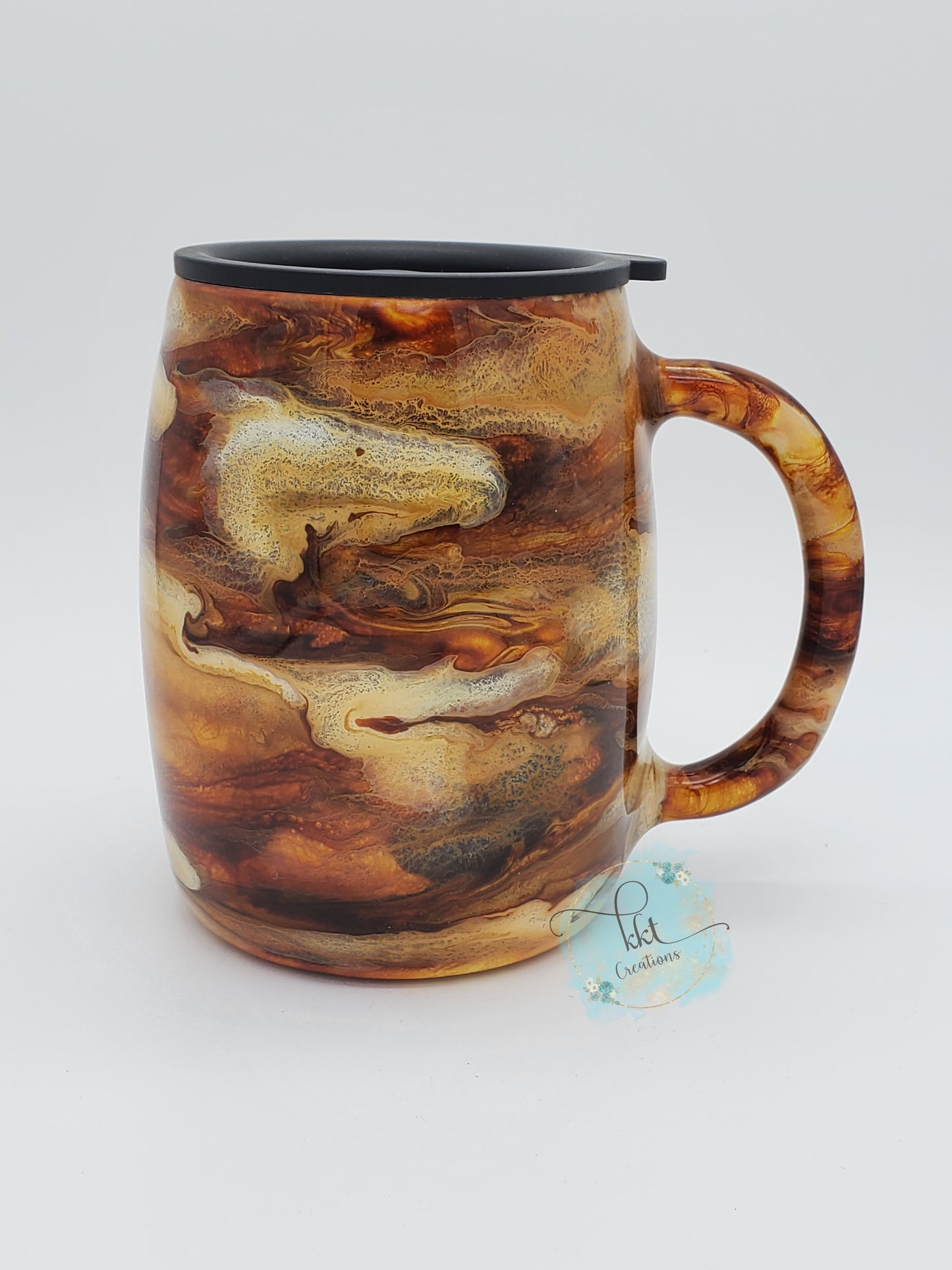 Coffee But first, coffee swirl Custom Tumbler - 14 oz curved coffee mug - browns, cream