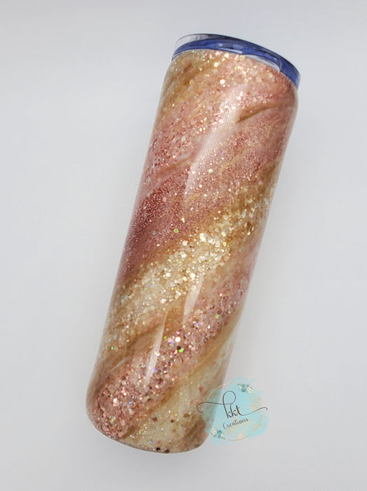 Glitter Swirl Milky Way Custom Tumbler - 20 oz Skinny- Rose Gold