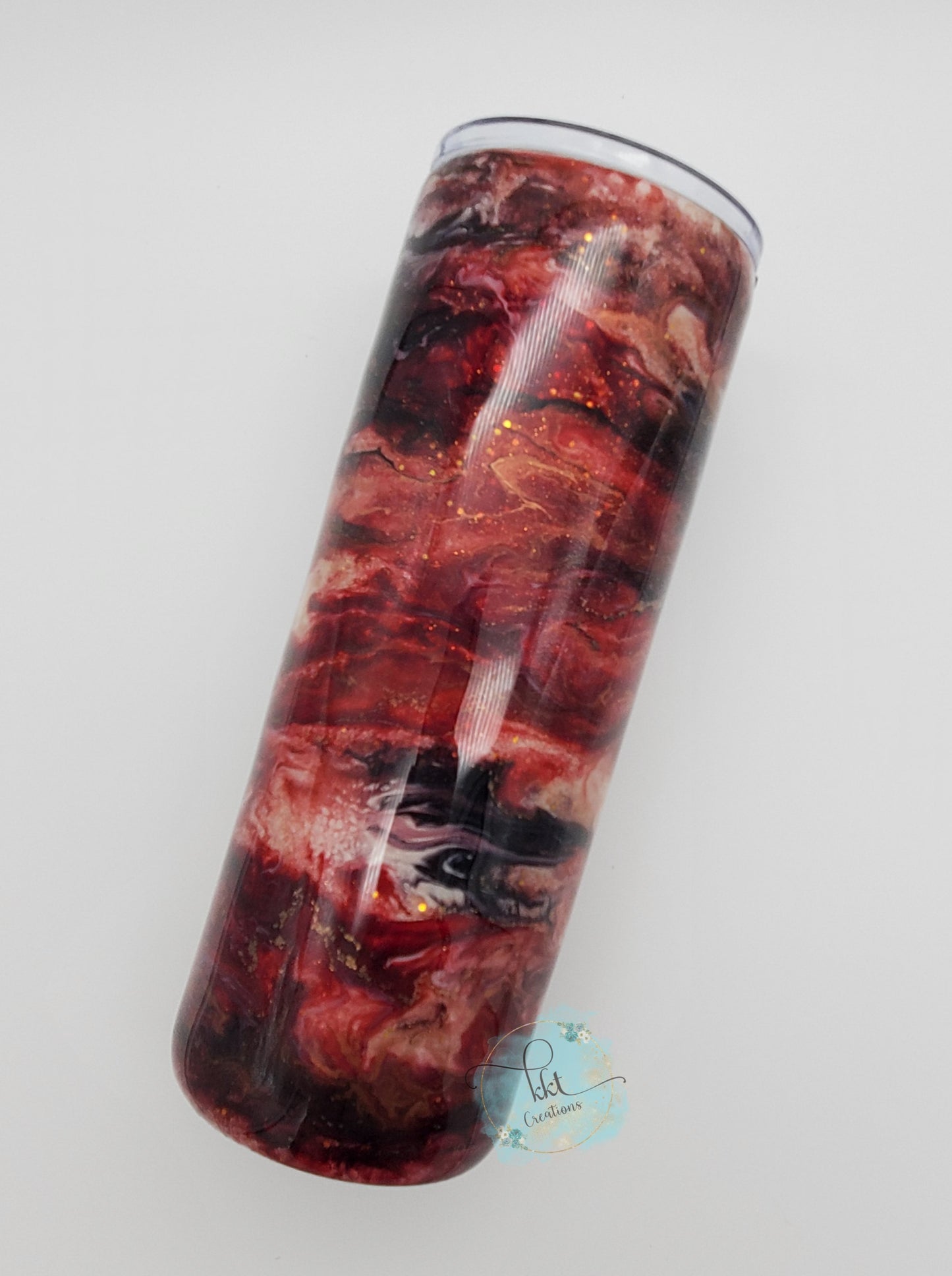 Alcohol Ink Pigment Swirl Custom Tumbler - 24 oz Skinny - wine/maroon, copper, black