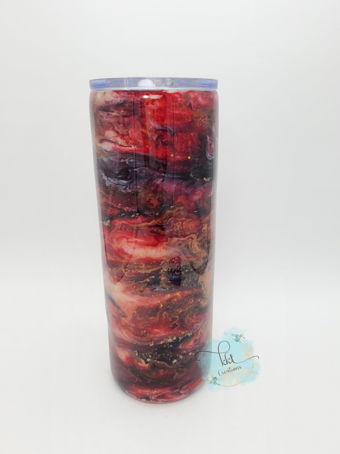 Alcohol Ink Pigment Swirl Custom Tumbler - 24 oz Skinny - wine/maroon, copper, black